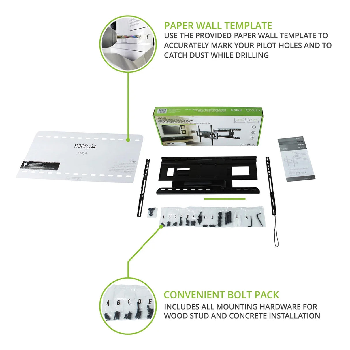 Kanto FMC4, Full Motion TV Wall Mount with Adjustable Pivot Point for 30" - 60" TVs