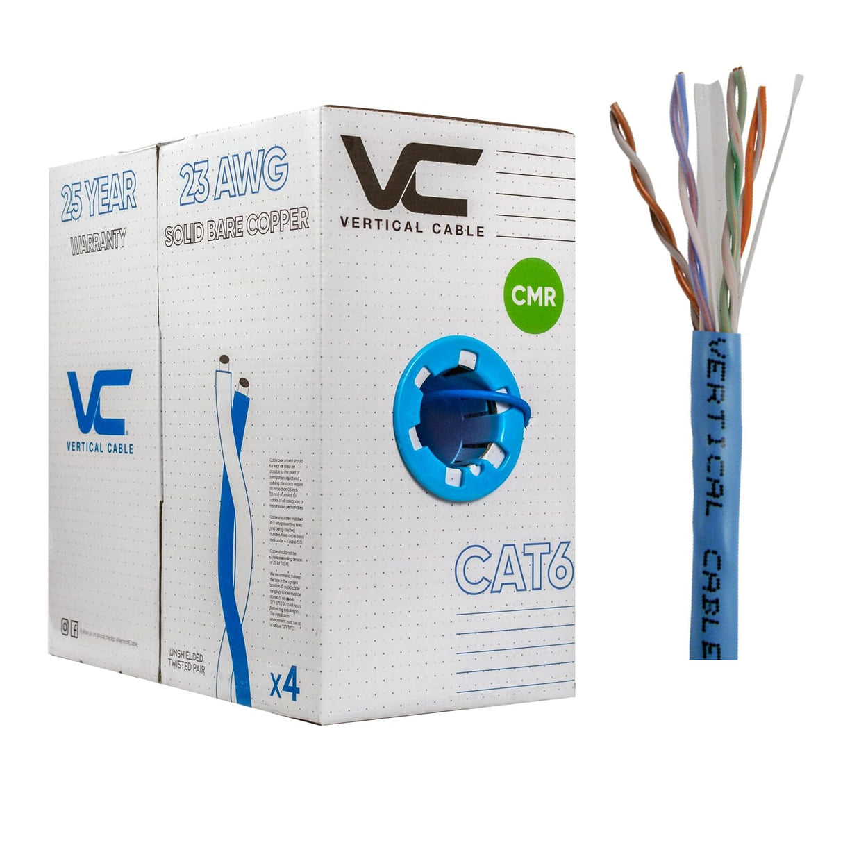 Vertical Cable (CAT6) 23AWG, Solid Bare Copper, Pull Box, 1000ft, White / Blue / Black