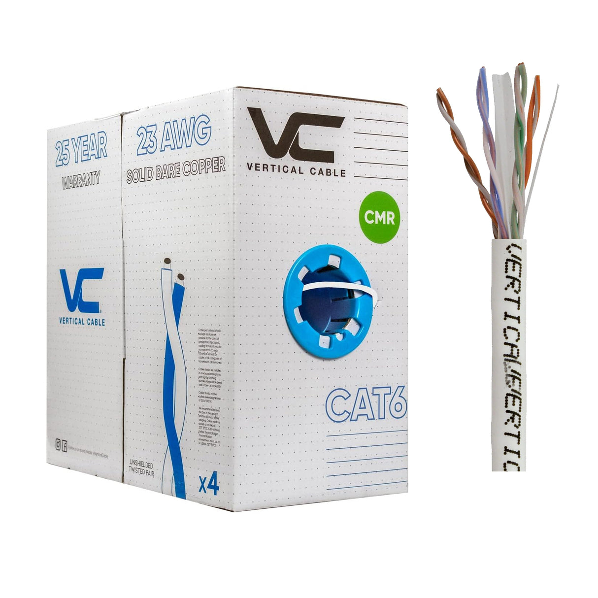 Vertical Cable (CAT6) 23AWG, Solid Bare Copper, Pull Box, 1000ft, White / Blue / Black