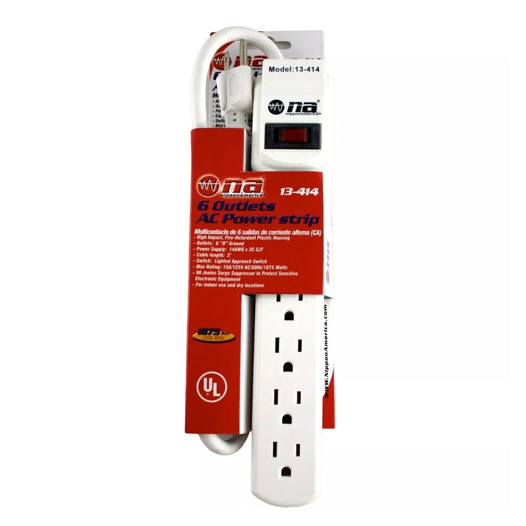 Nipponamerica 13-414 6 Outlets AC Power Strip 90 Joules Protection.