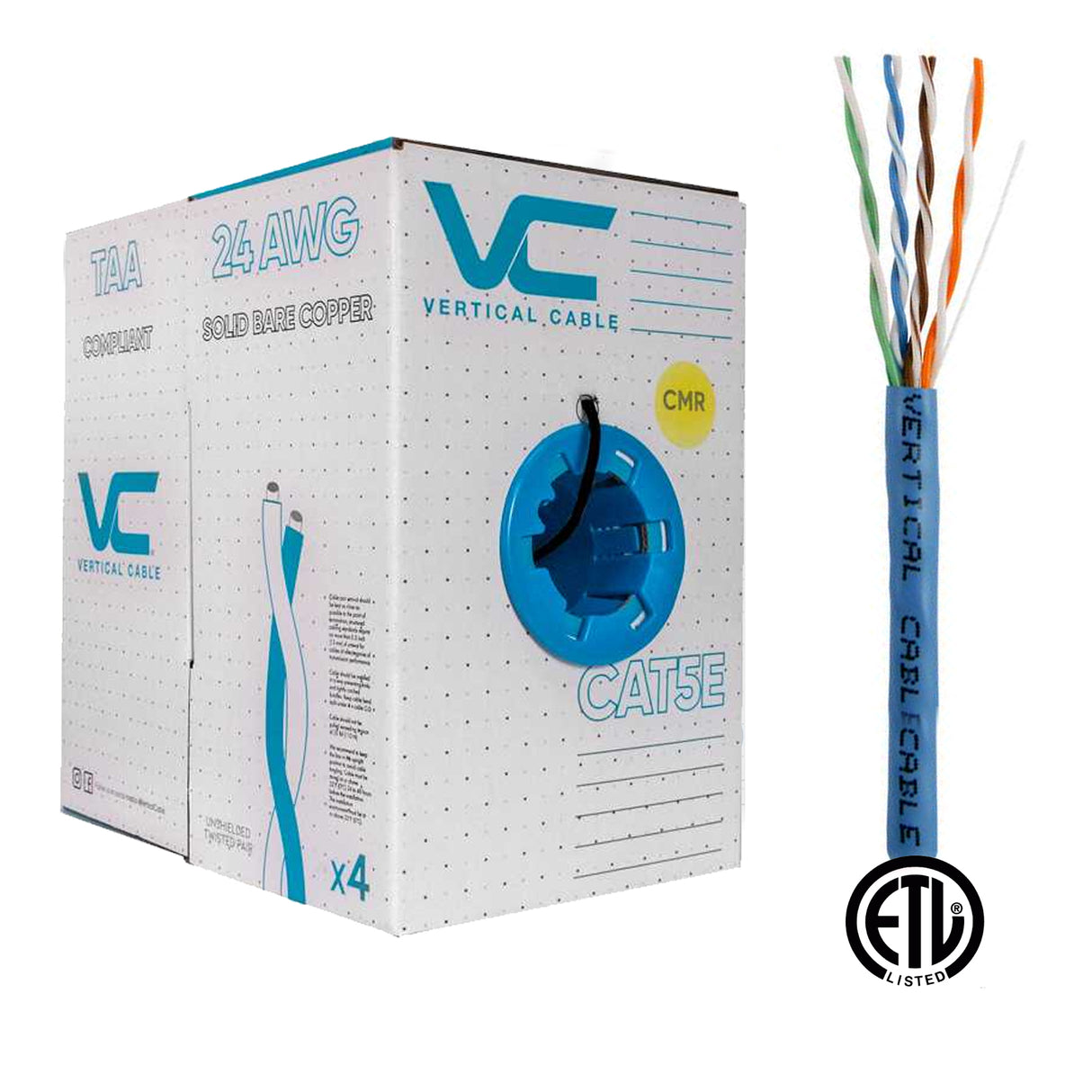 Vertical Cable (CAT5E) 24AWG, Solid Bare Copper, Pull Box, 1000ft, White / Blue / Black