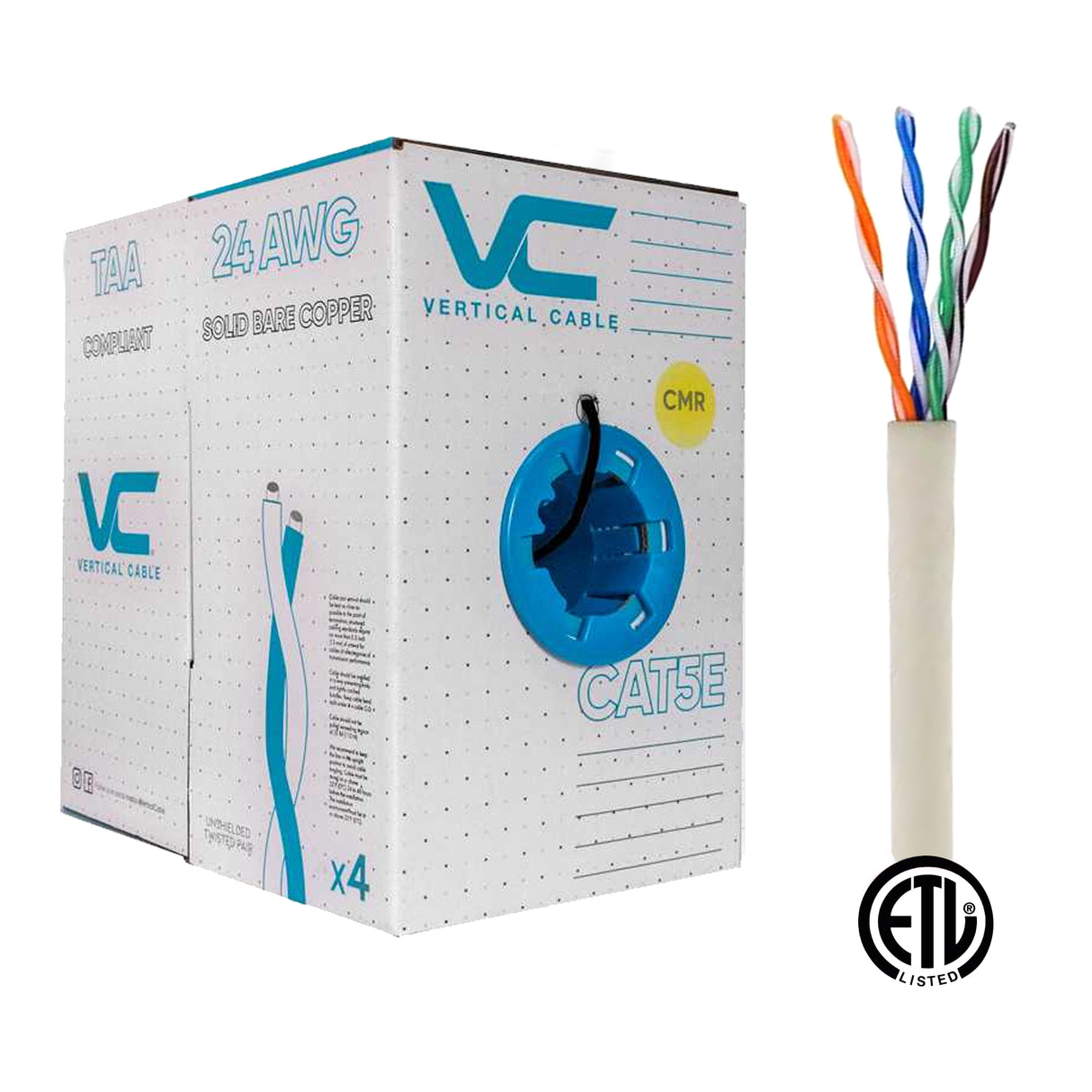 Vertical Cable (CAT5E) 24AWG, Solid Bare Copper, Pull Box, 1000ft, White / Blue / Black
