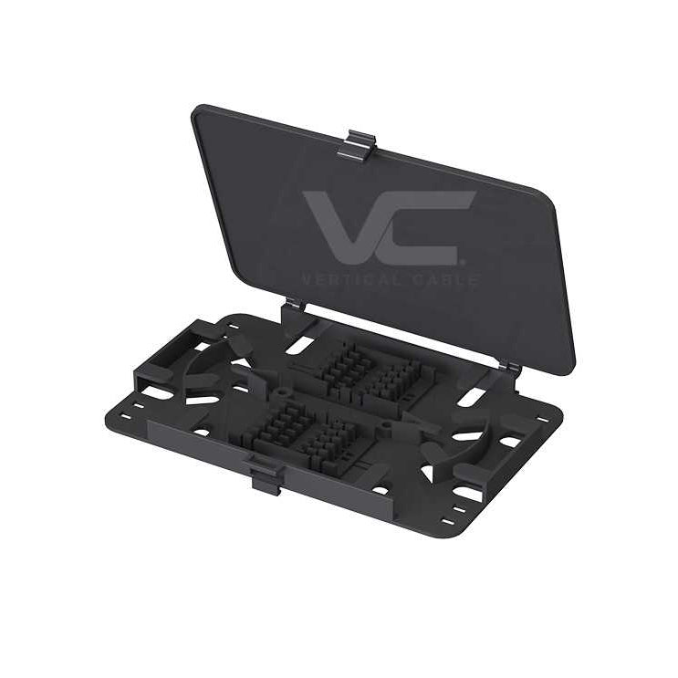 Vertical Cable Optical fiber splice tray, compact, stackable, 24-fiber, black