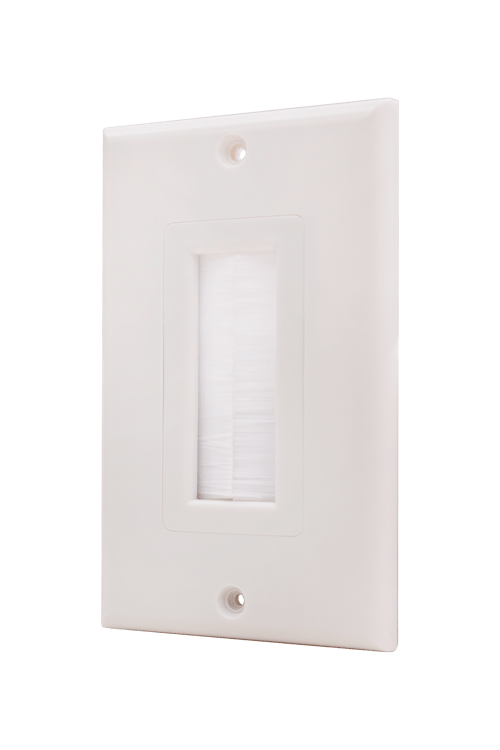 Vertical Cable (Single Gang Brush Plate ) Brush Wall Plate, 1 Gang Decora Style, White
