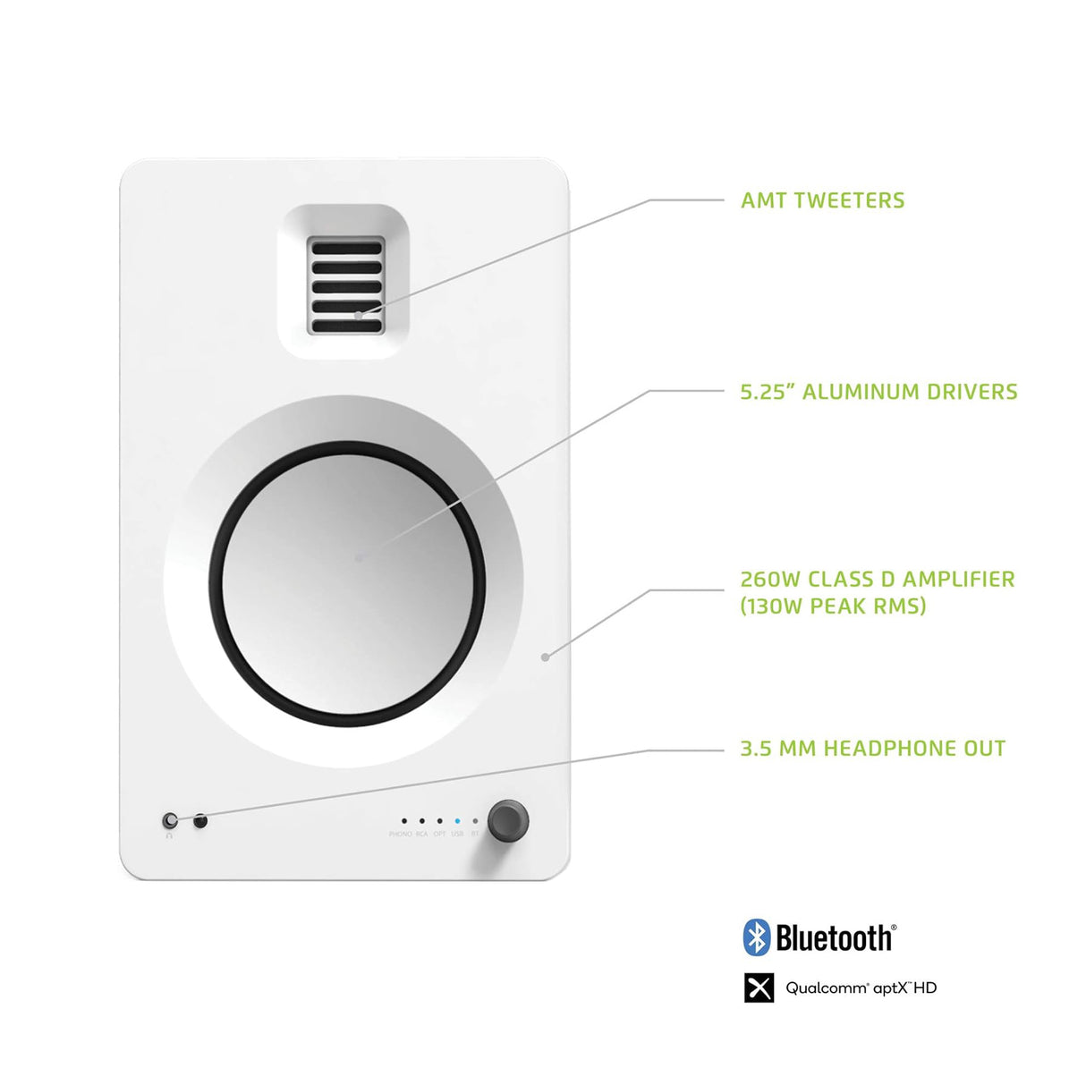 Kanto TUK, 260W Powered Bookshelf Speakers with Headphone Out, USB DAC, Dedicated Phono Pre-amp and Bluetooth, Pair