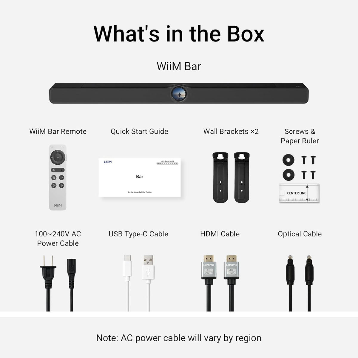 WiiM Bar, 3.0.2 Dolby Atmos & DTS with HDMI eARC, Intuitive Touch Interface, RoomFit™ & Clear Voice, Remote Included. (White / Matte Black / Glossy Black)