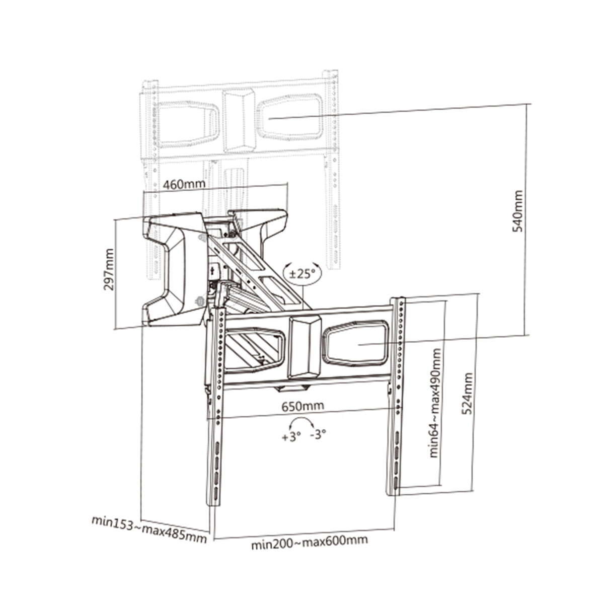 Rhino Mounts FPM3770, Fire Place Motorized TV Mount, Fits Most 37"-70" , Up to 77lbs / Profile: 6.9" - 19.1".