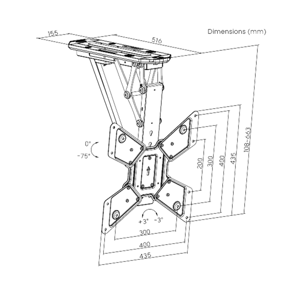 Rhino Mounts FDM2355, Motorized Flip Down Ceiling Mount 23" - 55" , Controled by Tuya APP, Up to 66lbs / Profile: 4.3".