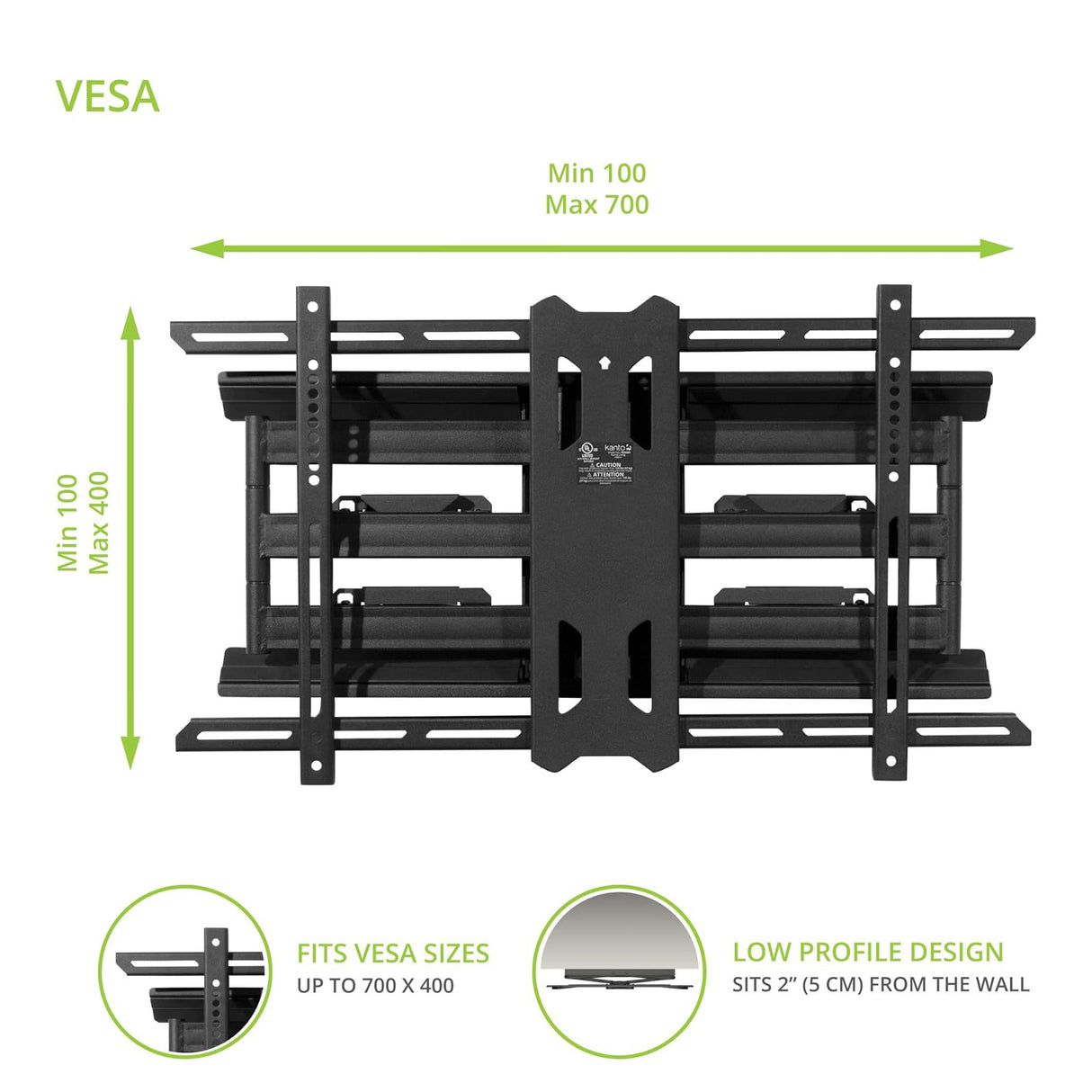 Kanto PDX680, Full Motion TV Wall Mount for 40" - 90" TVs