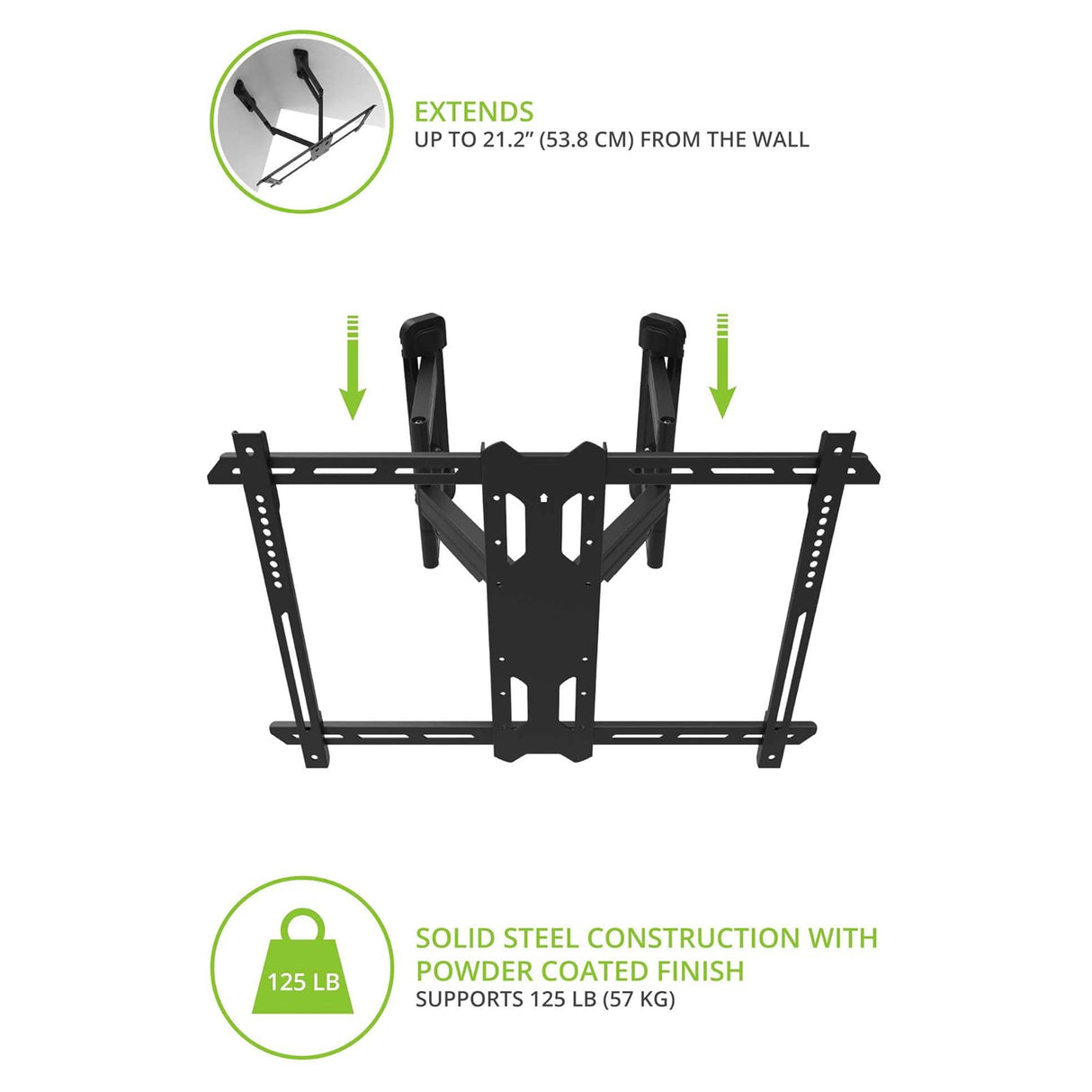 Kanto PDC650, Full Motion Corner TV Mount for 37" - 70" TVs, Compatible with Inner and Outer Corners