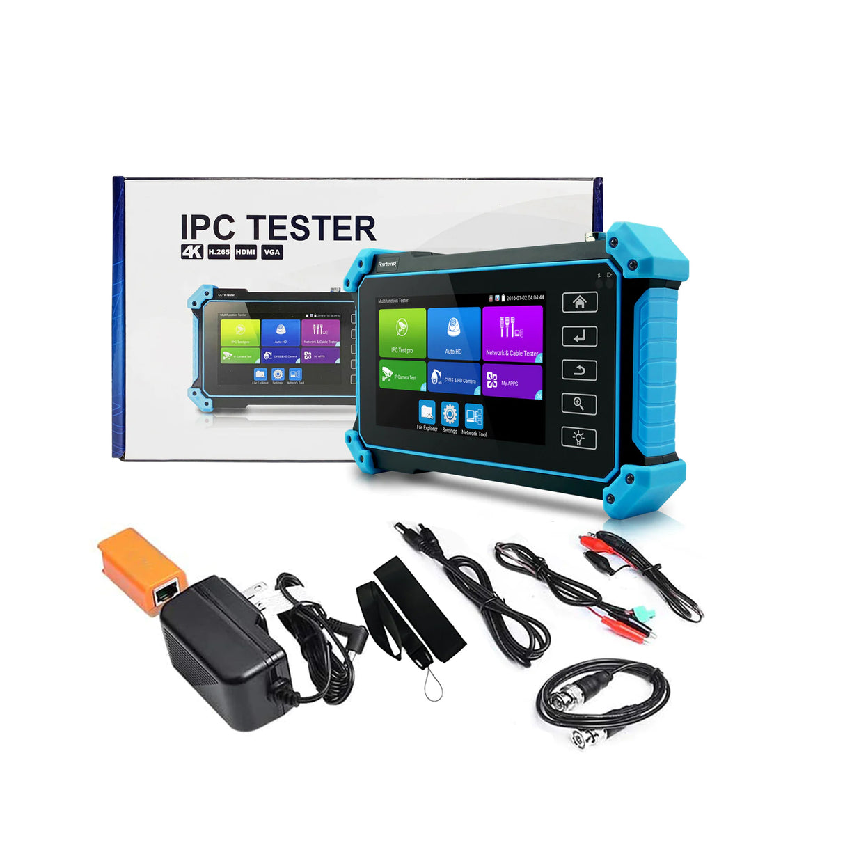 Acegear IPCT5100PLUS: support max 4K IP cameras, support 8MP CVI/ TVI/ AHD camera test, support VGA and HDMI input.