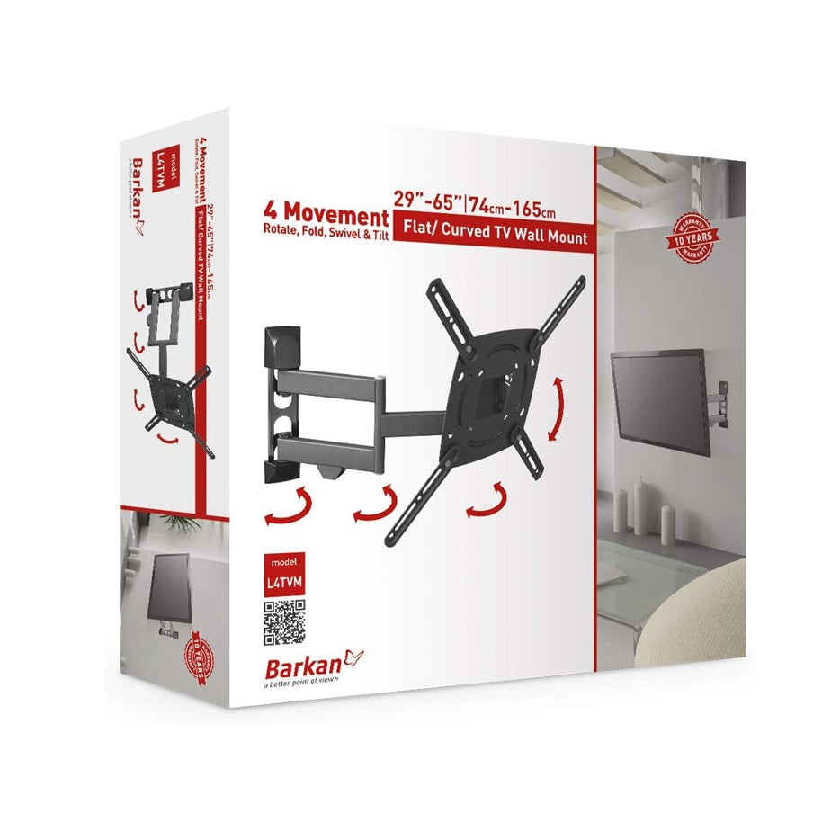 BARKAN L4TVM, Articulating 29" to 65" Full Motion Long 17.3", 4 Movement TV Wall Mount