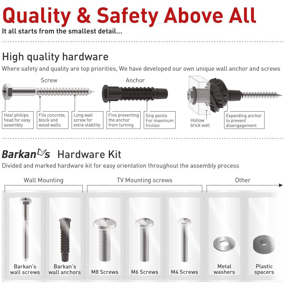 BARKAN L4TVM, Articulating 29" to 65" Full Motion Long 17.3", 4 Movement TV Wall Mount