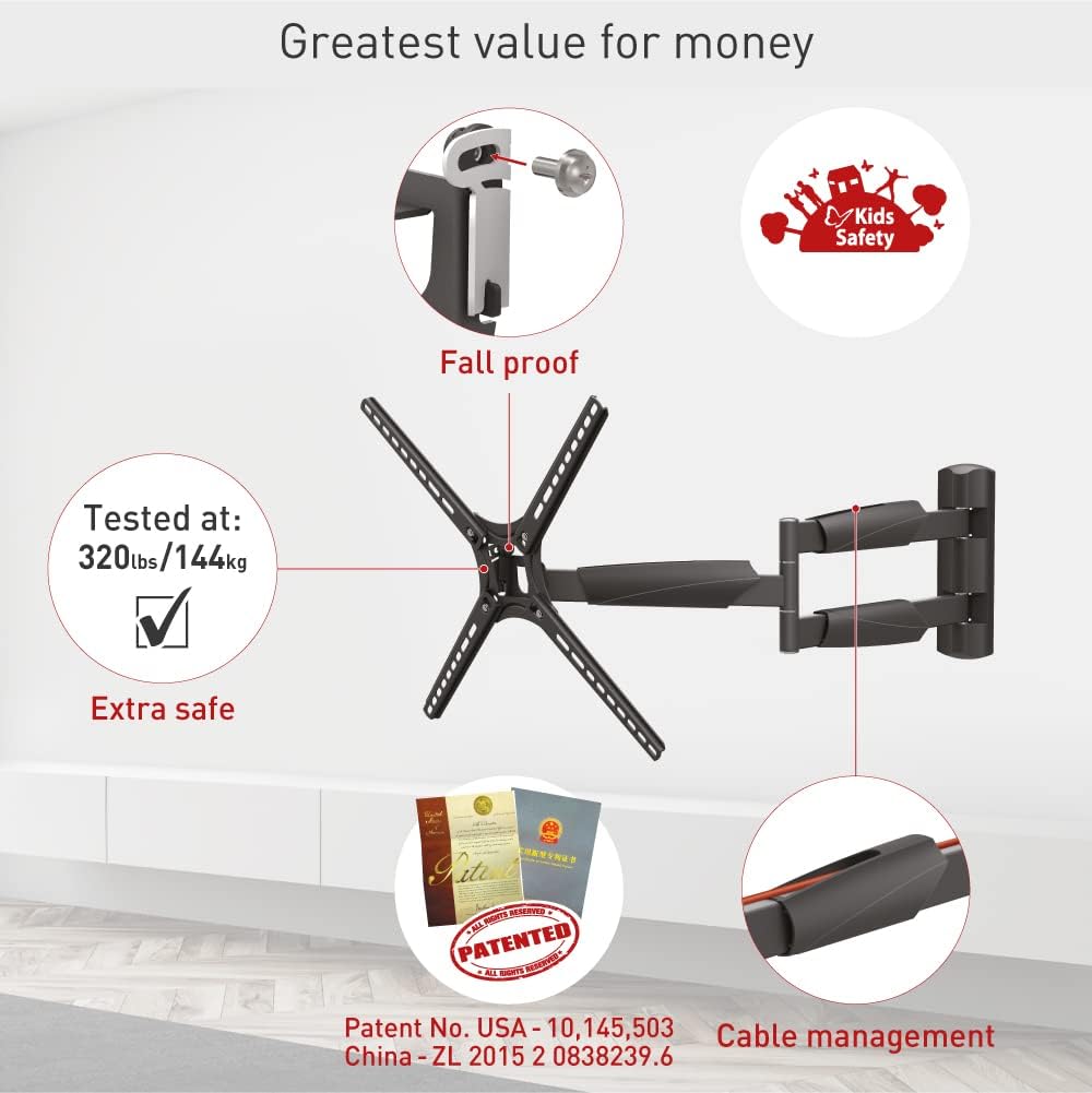 BARKAN BM343LP, Articulating 13" - 65", Full Motion Long 21" Extension, Swivel & Tilt