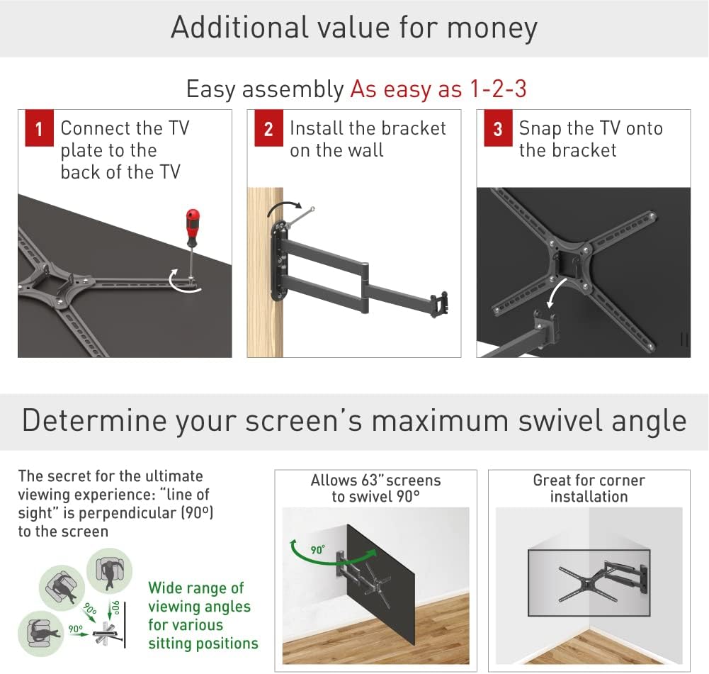 BARKAN BM343LP, Articulating 13" - 65", Full Motion Long 21" Extension, Swivel & Tilt
