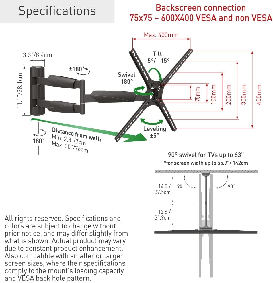 BARKAN BM343LP, Articulating 13" - 65", Full Motion Long 21" Extension, Swivel & Tilt