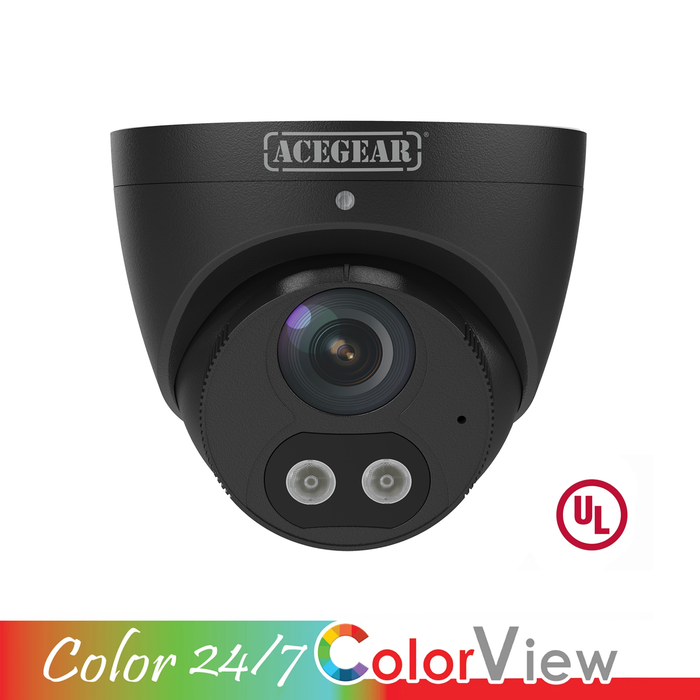 Acegear CI1406AS-CV-BK BLACK IP 4MP 2.8mm Fixed Lens, Color View, Microphone & Speaker, Active Deterrence,120dB True WDR, UL Listed.