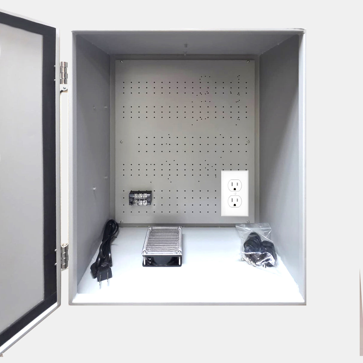 Acegear CT-DB20-WPF, Outdoor NeMA Metal Wall Mnt enclosure, with AC terminal Fan and Outlet, 20X16X8 in - New Arrival
