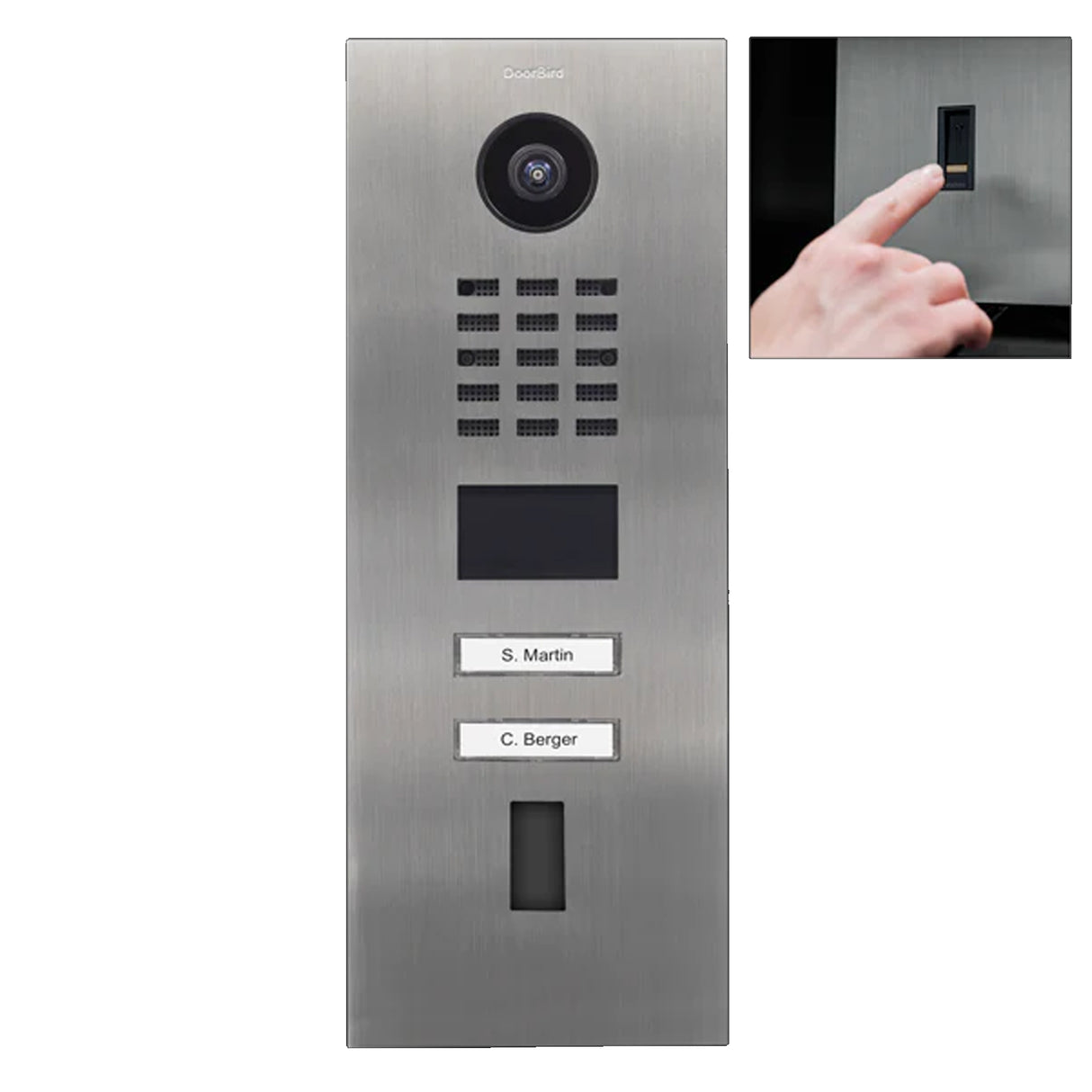 DoorBird D2102FV, Surface & Flush Possible, IP Video Door Station, Fingerprint 50, 2 Units, 2 Call Buttons, (Housings sold separately)