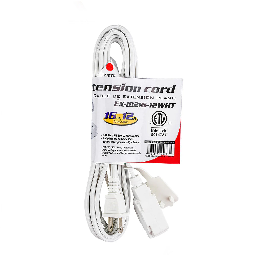 Nipponamerica EX-ID216-12WHT Extension Cord 12 Ft, 16Ga White.