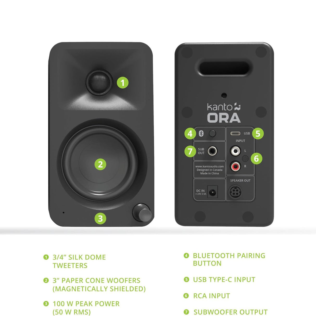 Kanto ORA, 100W Powered Reference Desktop Speakers with USB-C Input and Bluetooth, Pair