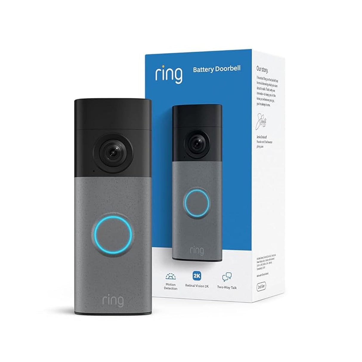 Ring Video Doorbell 2K, Smart Wireless WIFI Doorbell Camera with Built-in Battery, 2-Way Talk, Night Vision