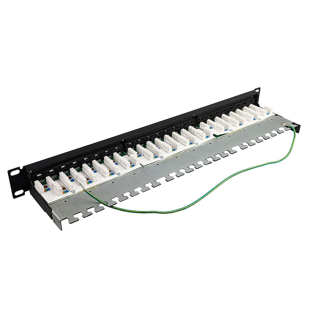 Simply45 (S45-2724S) 24 Port Loaded STP Cat6/6a Patch Panel, 1RU, 110 style, cable management bracket