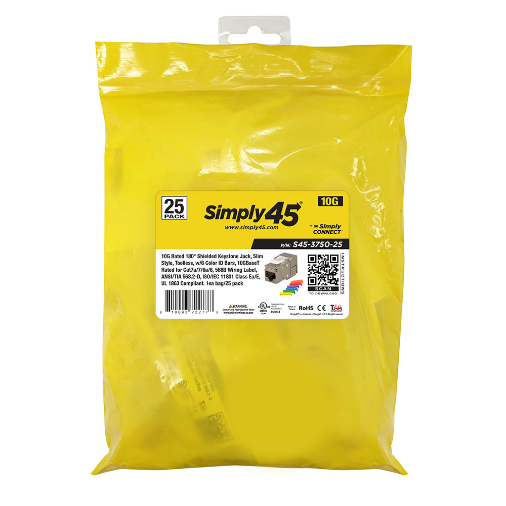 Simply45 (S45-3750-25) CAT6/6A Shielded Keystone Jack-25pcs
