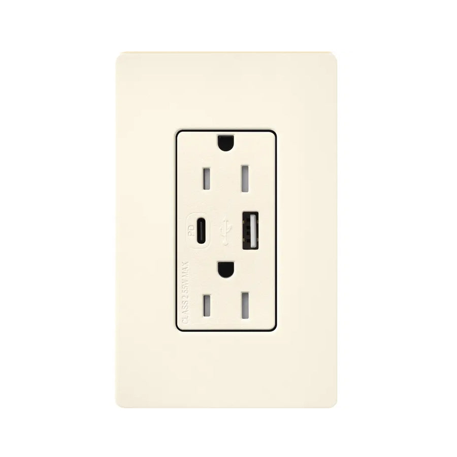 Lutron SCR-15-ACTR, Claro 15A Tamper-Resistant USB Type A and C Duplex Receptacle - Biscuit