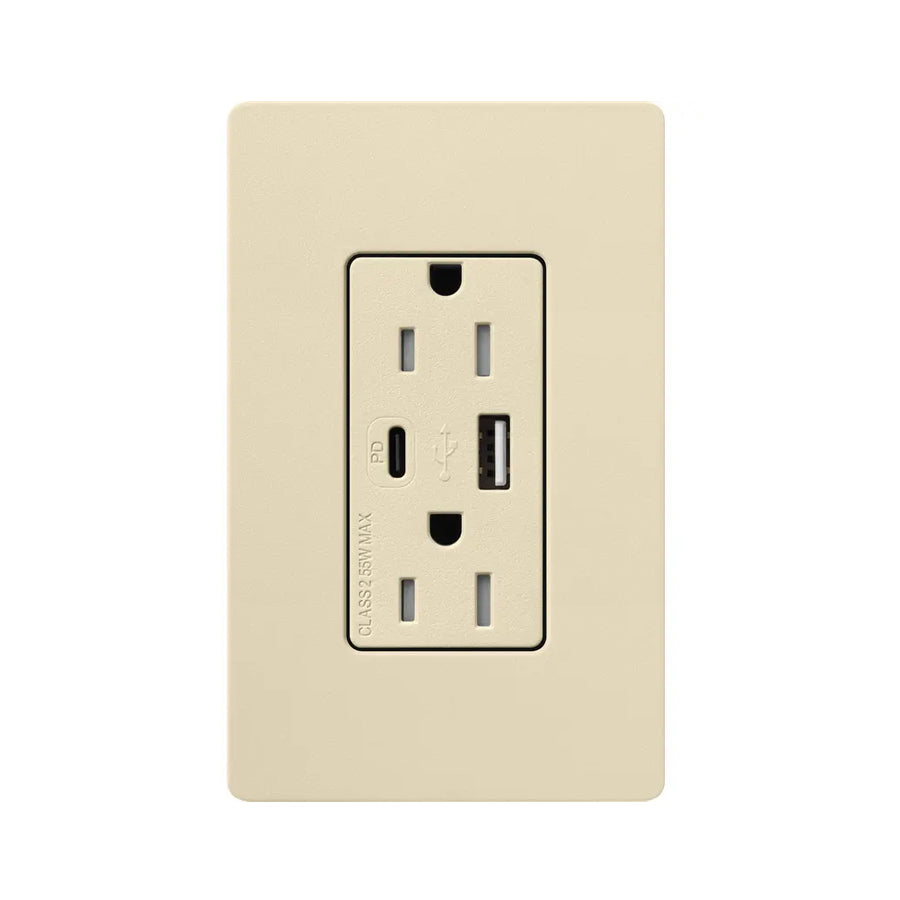 Lutron SCR-15-ACTR-SD, Claro 15A Tamper-Resistant USB Type A and C Duplex Receptacle - Sand