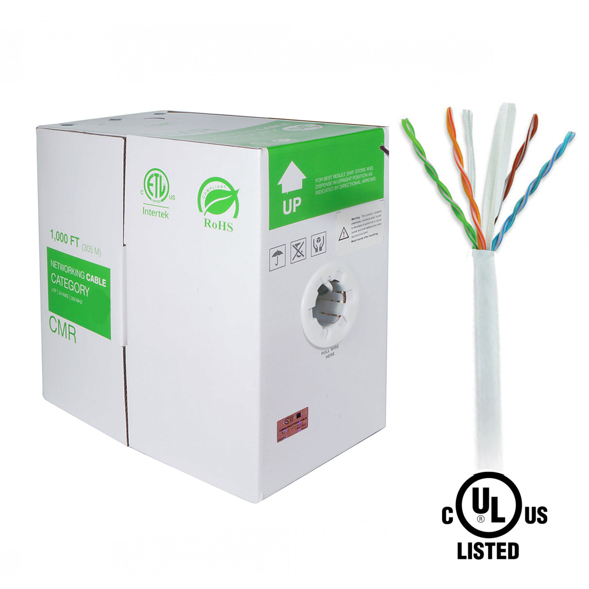 SDI Cable (CAT6UL) UTP CAT6 Cable Pure Copper UL Listed, 1000ft, Black / White