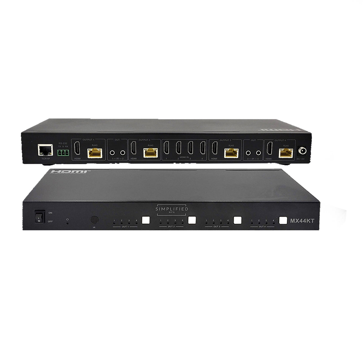 Simplified MX44KT, Scaling 50m 4K 4x4 HDMI Matrix Kit over CAT5e/6/7