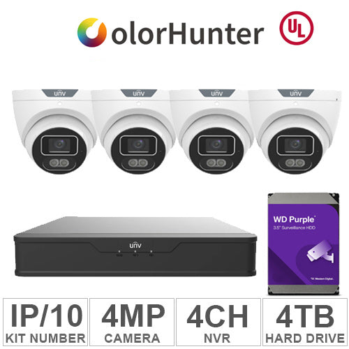 UNV KIT-IP/10 (4 Cameras IP 4MP + 1-WD/4-TB + 1-NVR/4-CH)