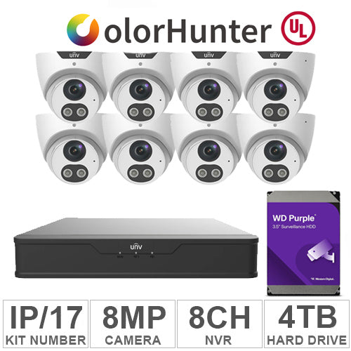 UNV KIT-IP/17 (8 Cameras IP 8MP + 1WD/4TB + 1-NVR/8CH)