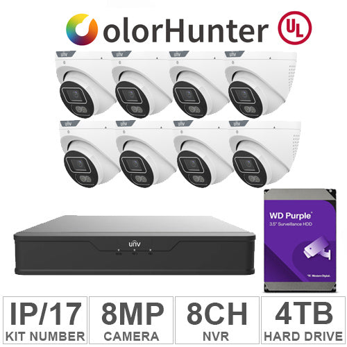 UNV KIT-IP/17 (8 Cameras IP 8MP + 1WD/4TB + 1-NVR/8CH)