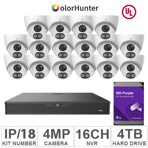 UNV KIT-IP/18 (16 Cameras IP 8MP + 1WD/4TB + 1-NVR/16CH)