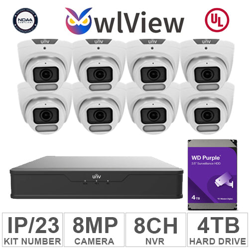 UNV KIT-IP/23 (8 Cameras IP 8MP + 1WD/4TB + 1 NVR/8CH)