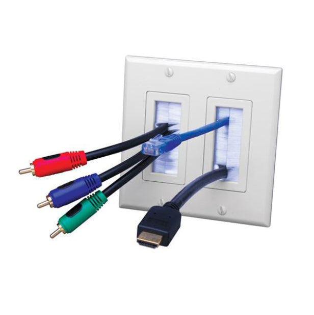 Vanco 120827X Decor Style Brush Bulk Cable Wall Plates (2-GANG ) White