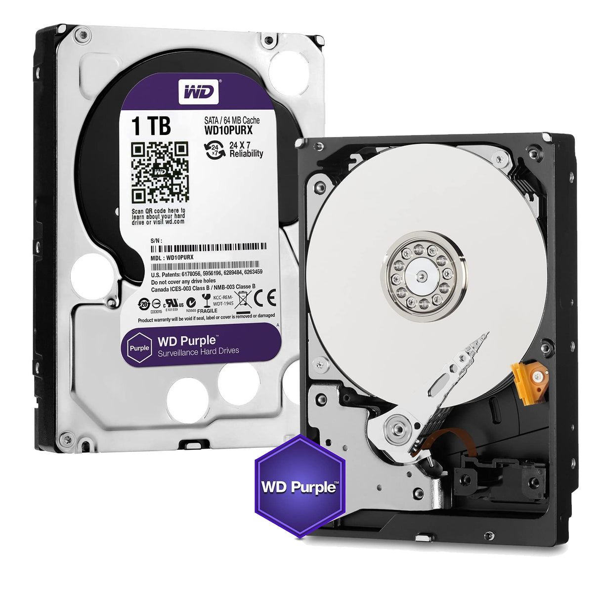 Western Digital 1TB Purple Surveillance Hard Disk Drive.