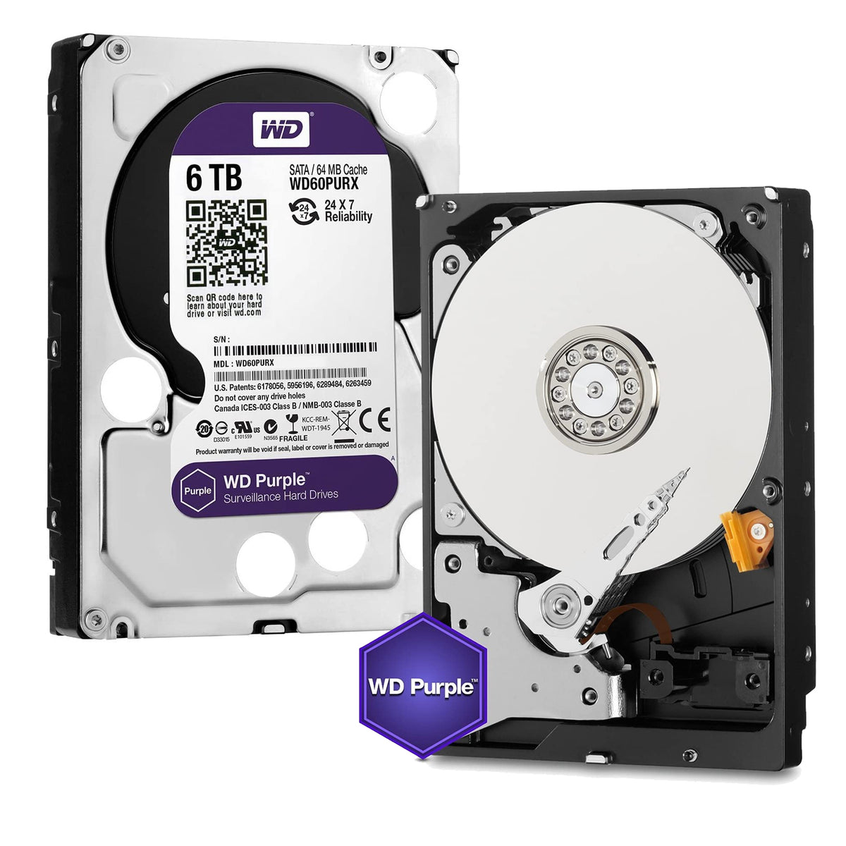 Western Digital 6TB Purple Surveillance Hard Disk Drive.