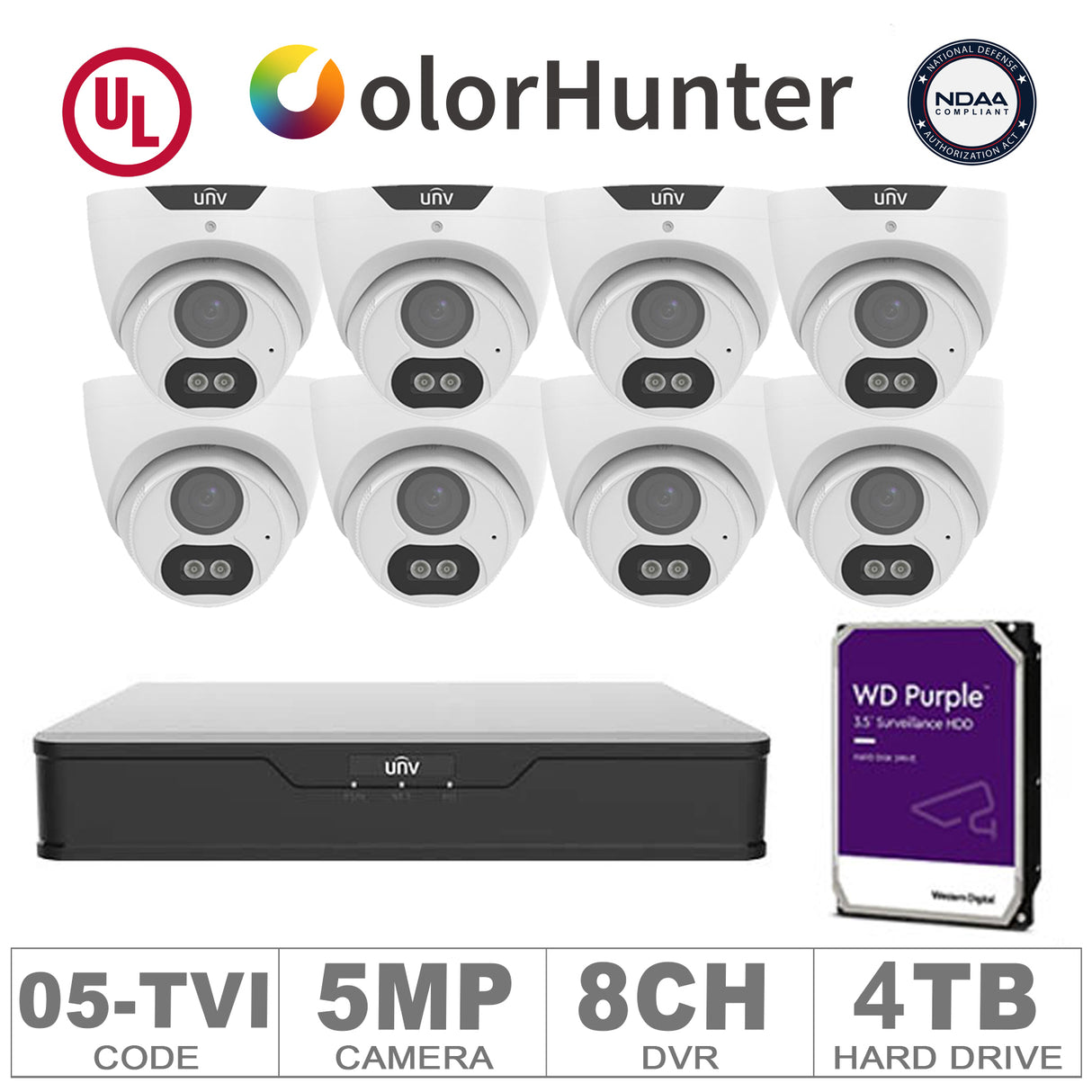 UNV KIT-TVI/05 (8 TVI Cameras 5MP + 1WD/4-TB + 1 NVR/8-CH)