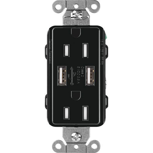 Lutron Claro CAR-15-UBTR, 15A Tamper Resistant Receptacle - Dual USB Type A