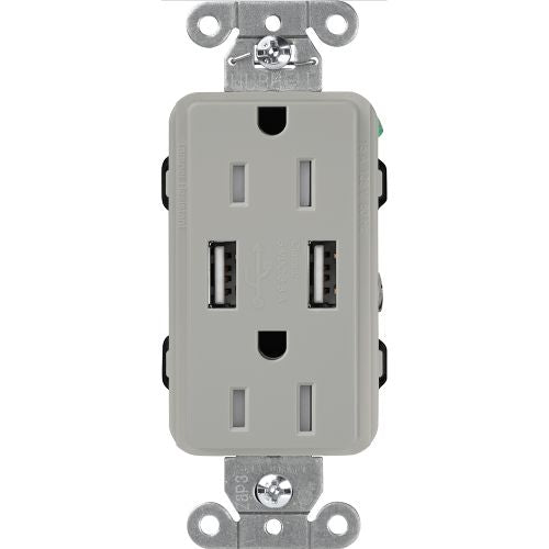 Lutron Claro CAR-15-UBTR, 15A Tamper Resistant Receptacle - Dual USB Type A