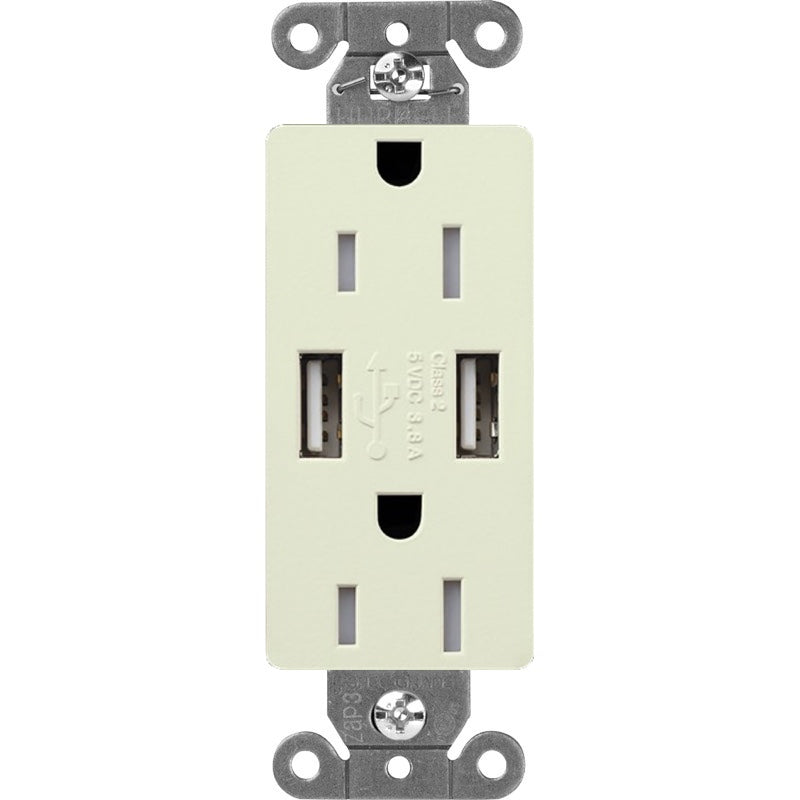 Lutron Claro SCR-15-UBTR, 15A Tamper Resistant Receptacle - Dual USB