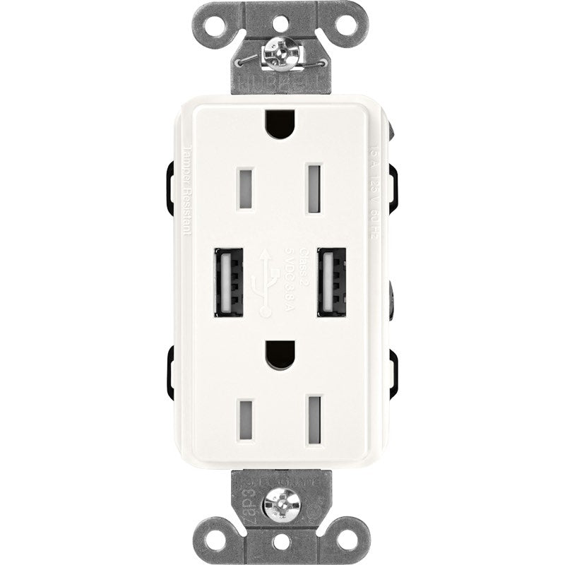 Lutron Claro SCR-15-UBTR, 15A Tamper Resistant Receptacle - Dual USB