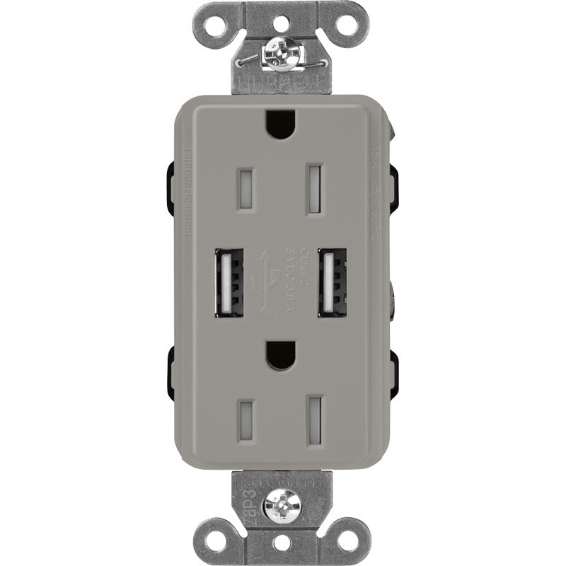 Lutron Claro SCR-15-UBTR, 15A Tamper Resistant Receptacle - Dual USB