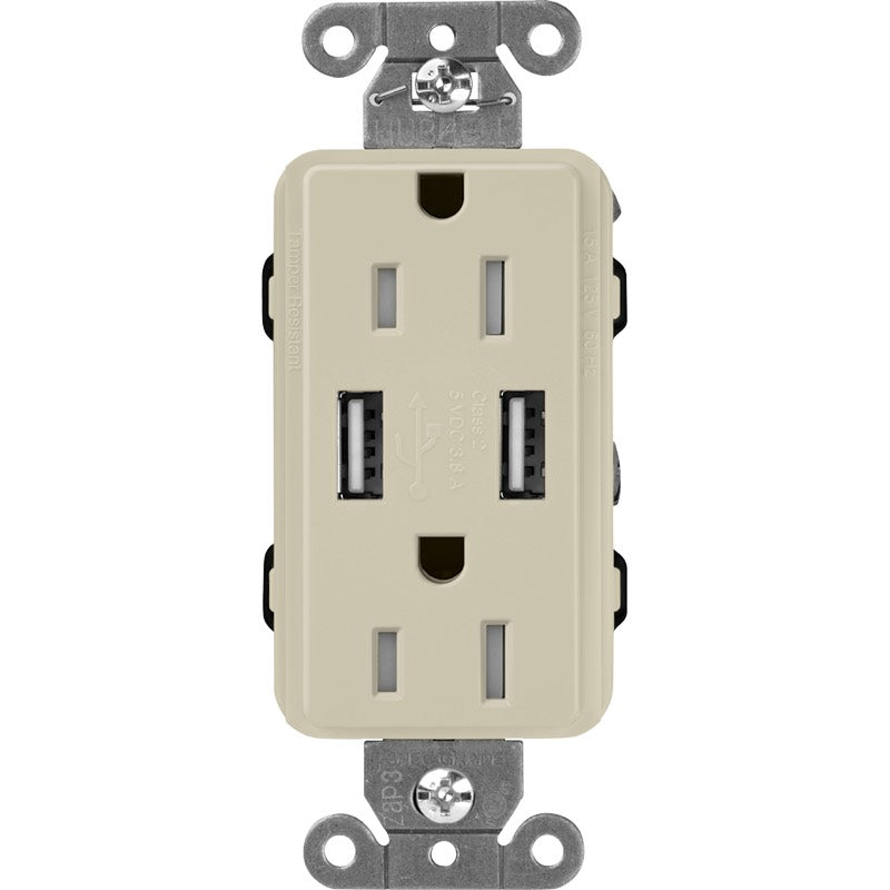 Lutron Claro SCR-15-UBTR, 15A Tamper Resistant Receptacle - Dual USB
