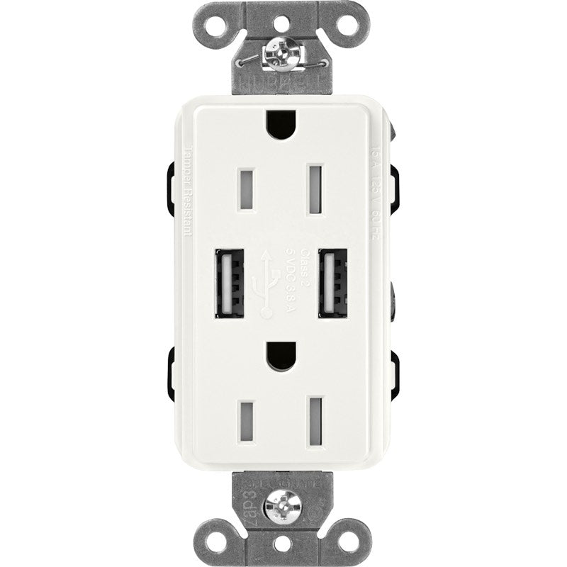 Lutron Claro SCR-15-UBTR, 15A Tamper Resistant Receptacle - Dual USB