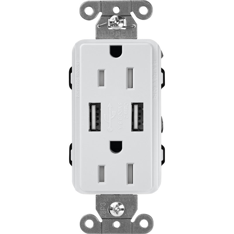 Lutron Claro SCR-15-UBTR, 15A Tamper Resistant Receptacle - Dual USB