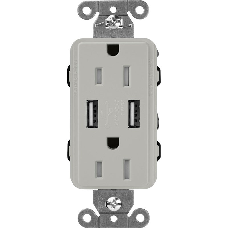 Lutron Claro SCR-15-UBTR, 15A Tamper Resistant Receptacle - Dual USB